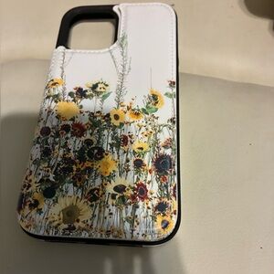 Floral Phone Case - White with Sunflower Design and wallet
